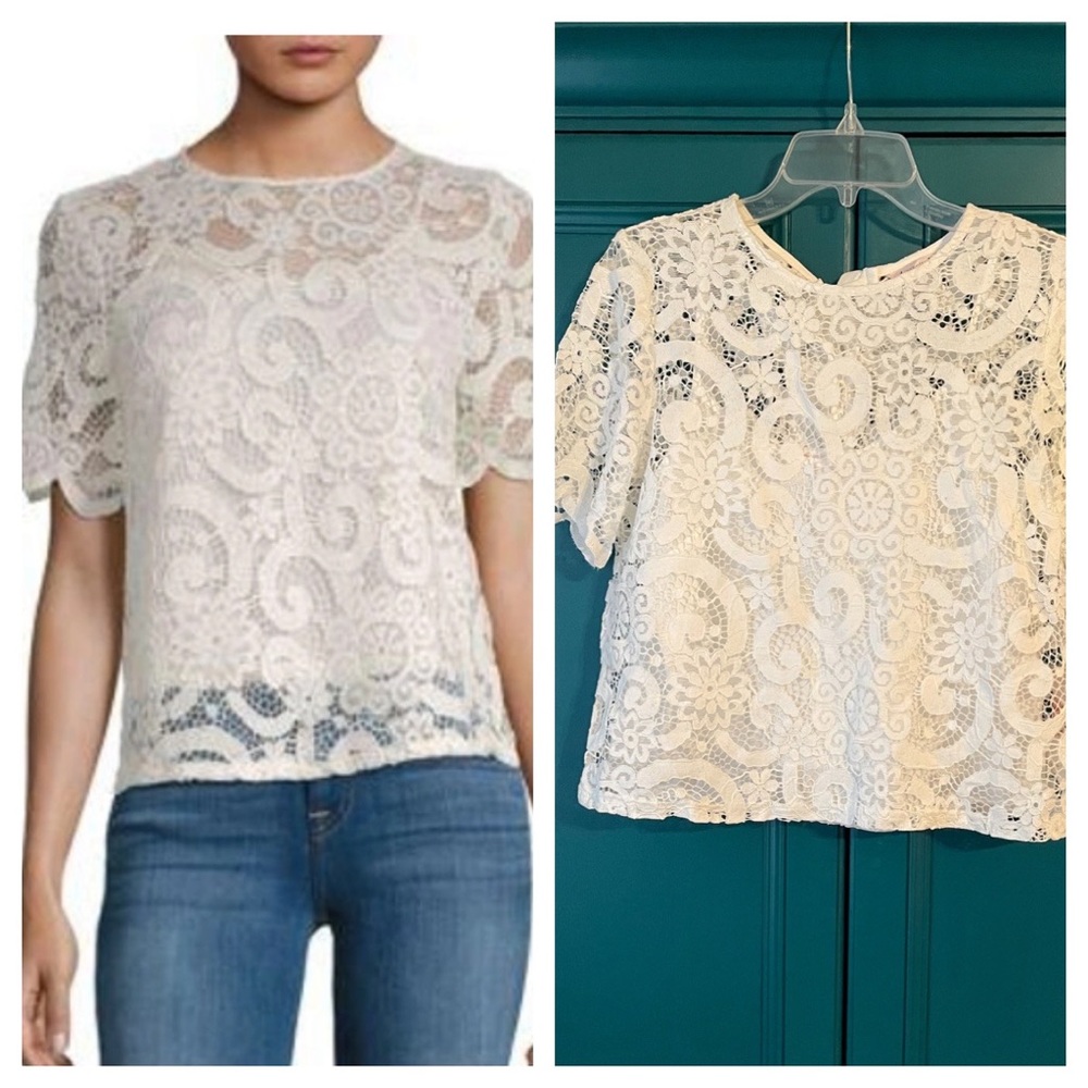 Nanette Lepore white lace top marshmallow floral blouse